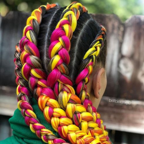 Colorful macro ghana braids