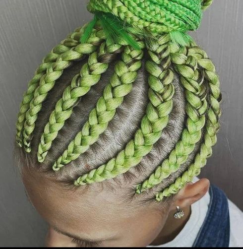 Green color bun ghana braids