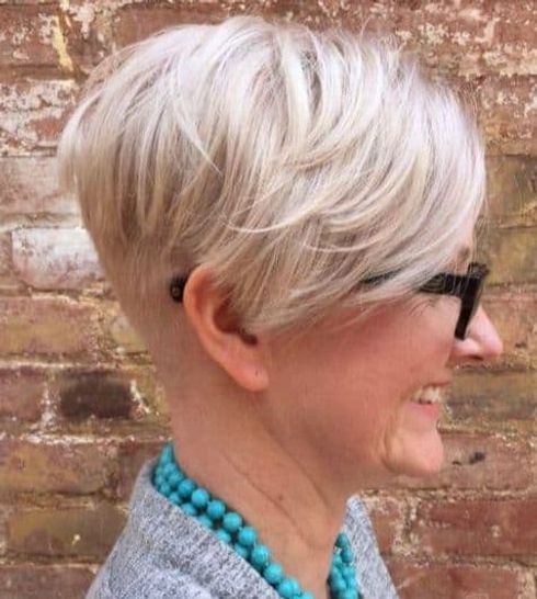Back undercut pixie cut over 50 with glasses