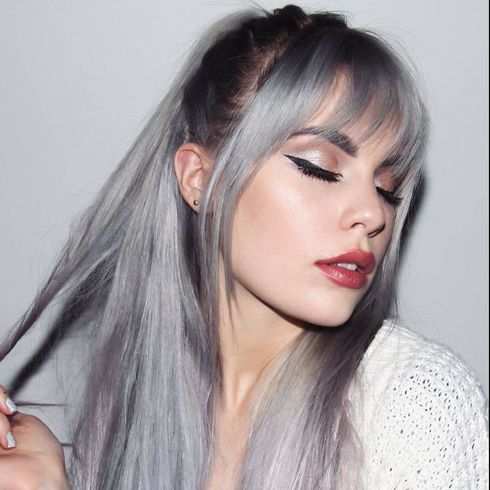 Long bangs silver ash hair