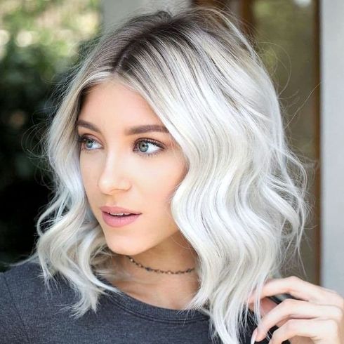 Shoulder length ash gray hair