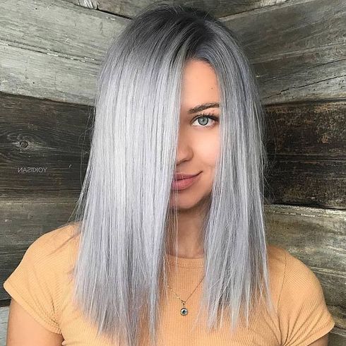 Side parted gray hair for long hairstyles