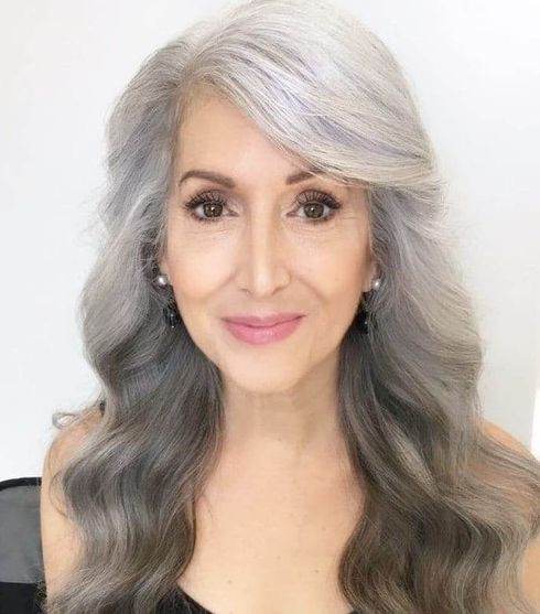 Grey ombre wavy long hair over 60
