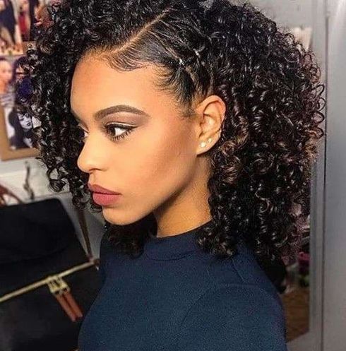 Side swept natural curly hair