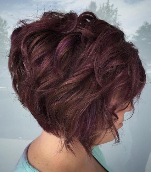 Wavy short bob with purple balayage