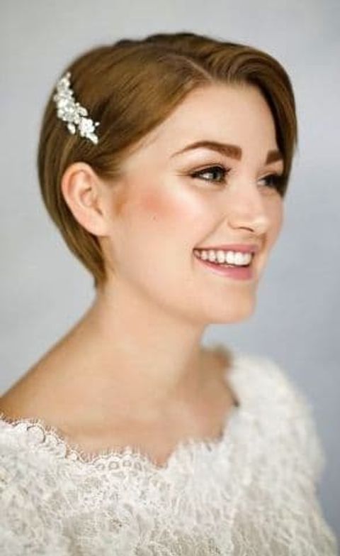 Brown hair color short haircut for wedding