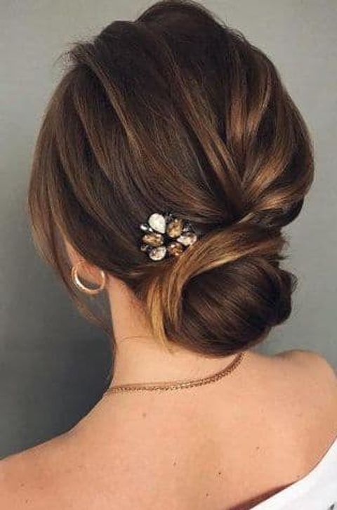 Low bun balayage bridal hair