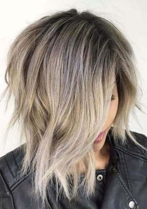 Side swept grey hair color bob hair style