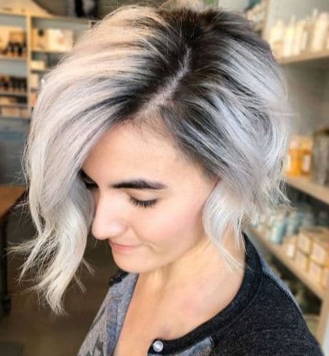 Short haircut with grey hair color
