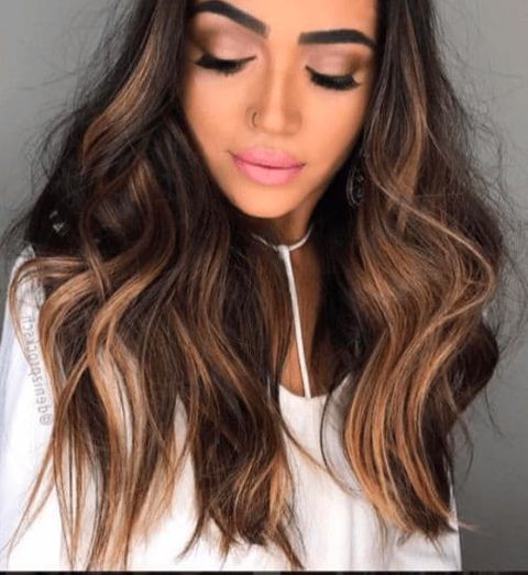 Caramel Balayage on Dark Brown Hair