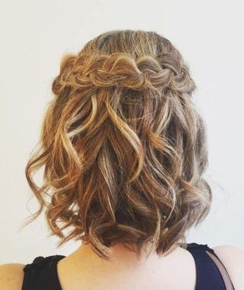 Curled Hair with a Crown Braid