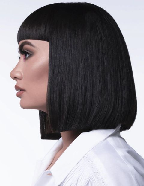 Straight hairstyle blunt bob with bangs