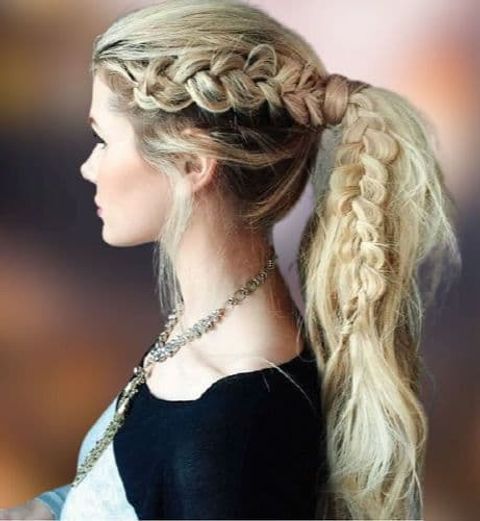 Side braids high ponytail