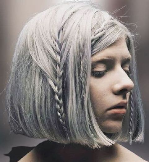 Grey color short bob braids