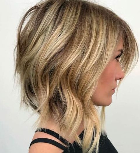 Blonde balayage highlight long bob style