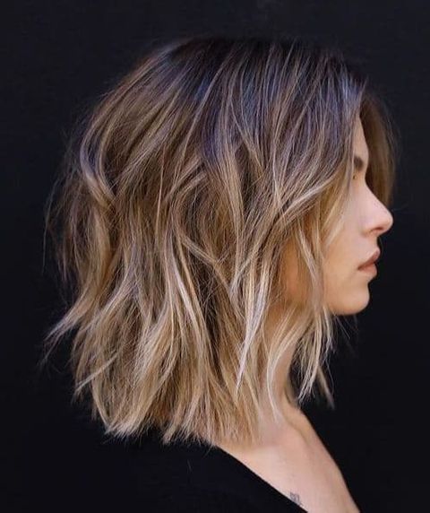 Layered shaggy long bob haircut