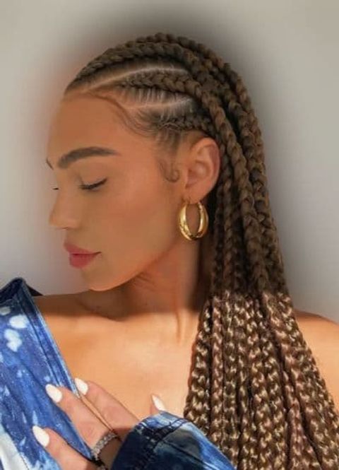 Long hair with cornrow braids