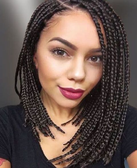 Asymmetrical bob with braids