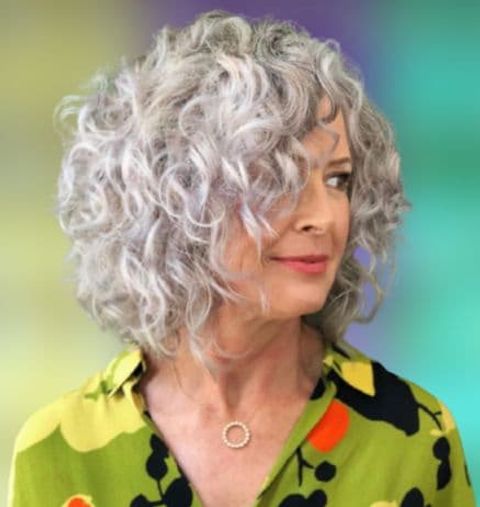 Grey hair curly short haircut