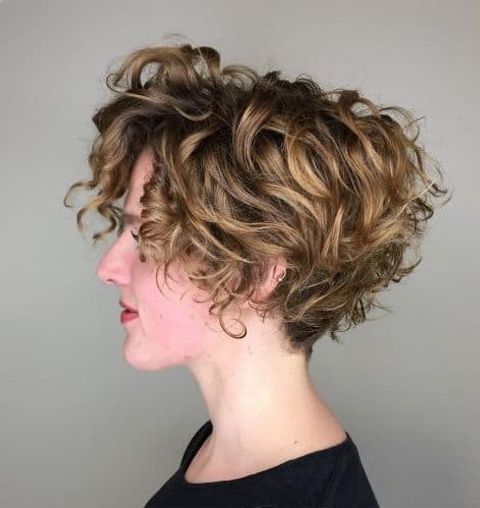 Blonde hair color curly short bob haircut