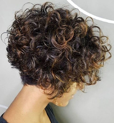 Brown balayage curly short hair style
