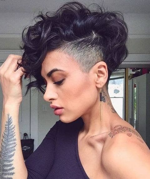 Undercut short curly hairstyle black hair