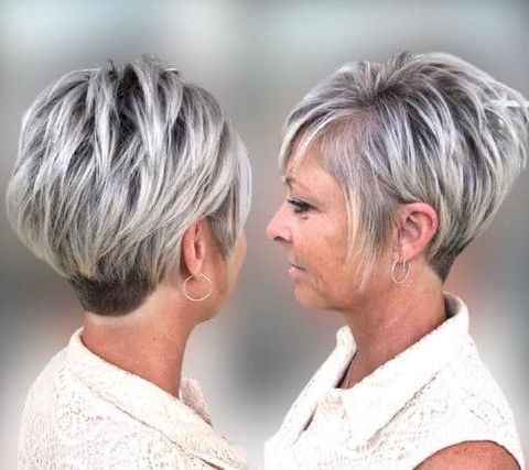 Grey balayage pixie with bangs