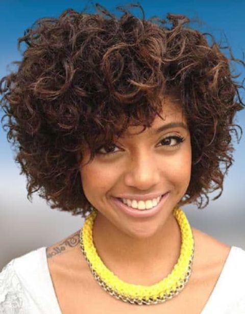 Curly short bob hairstyles for black women with oval face