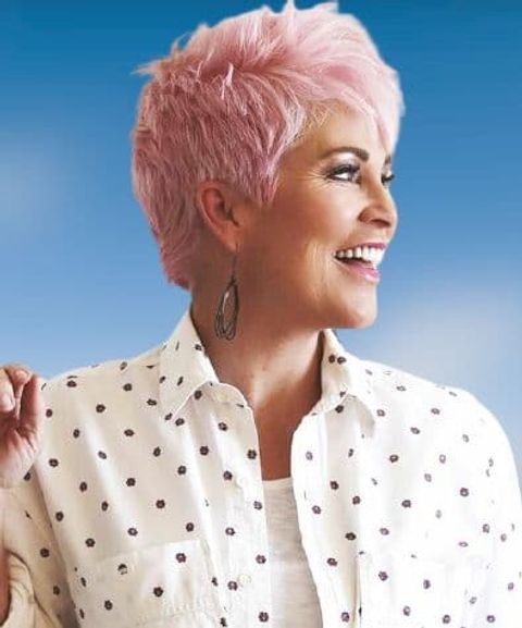 Pink hair color pixie cut for older women over 60