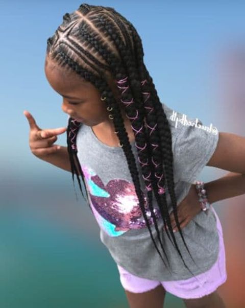 Long cornrow braids hairstyles for little girls
