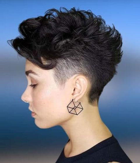pixie curly hair style side and back undercut hair