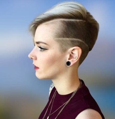 one side shaved short pixie undercut hair style blonde hair color