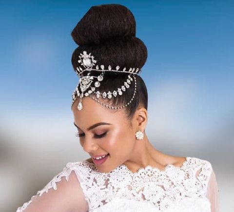 Double bun wedding hairstyle for black women