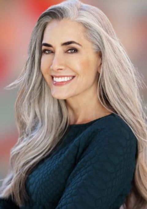 Grey balayage long hairstyle for older women