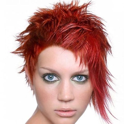 Red spiky short asymmetrical haircut
