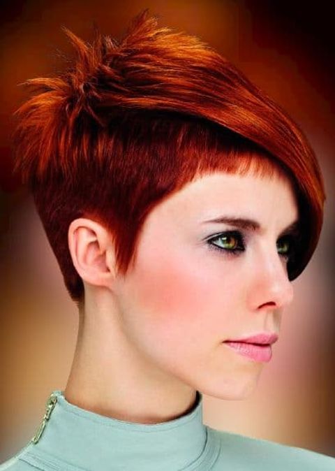 Red undercut asymmetrical pixie haircut