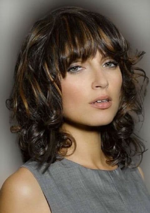 Balayage shoulder length with bangs