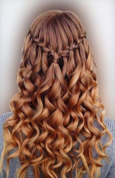 Angled waterfall braids curly hair