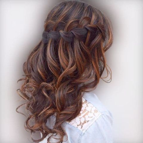Brown balayage long hair waterfall braids