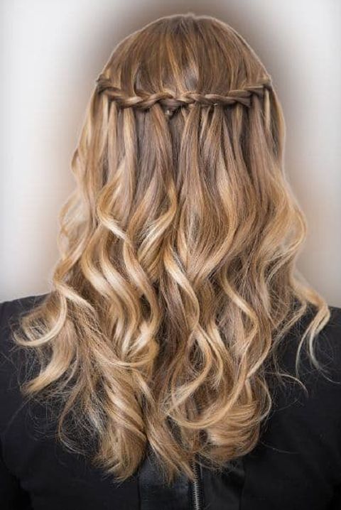 Wavy long hair waterfall braids