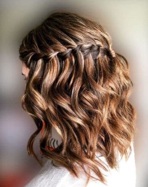 Wavy mid-length waterfall braids