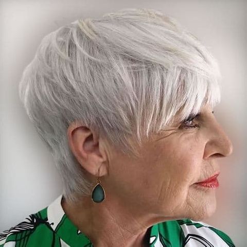 Grey color layered pixie over 70