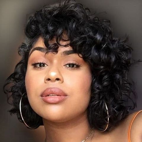 Natural curly short hair for round face