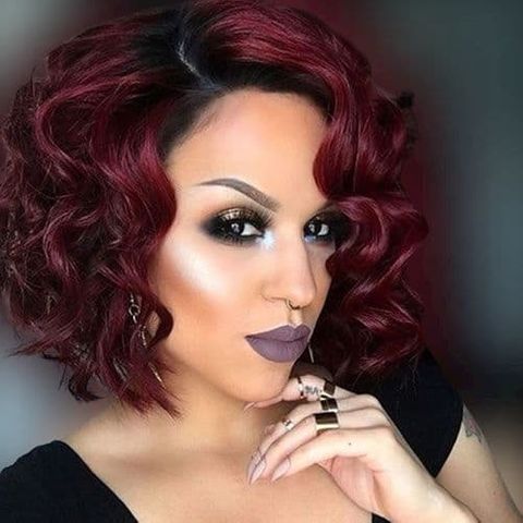 Red curly short bob for black women
