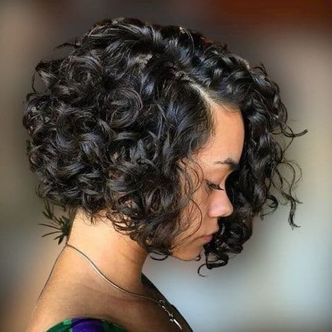 Side swept curly bob for black hair