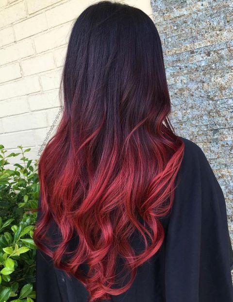Black red ombre for wavy long hair