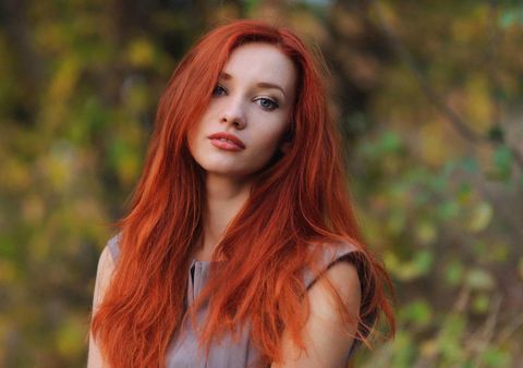 Fine hair red color long hairstyle