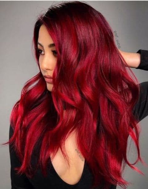 Highlight red hair shades for long hair