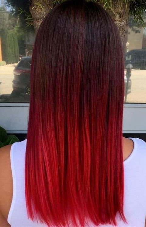 Straight hair red ombre color