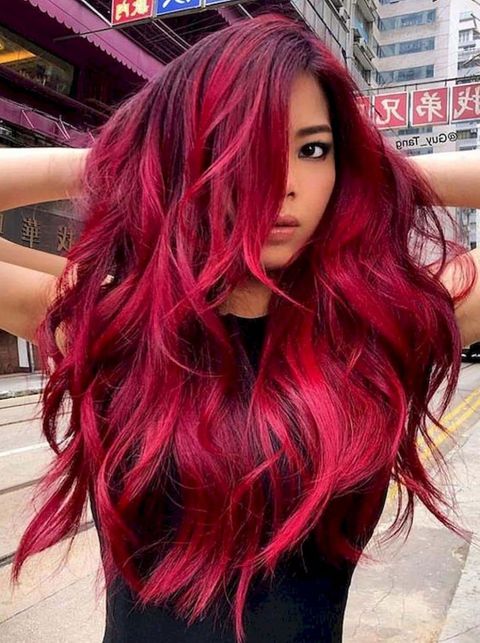 Textured long red hair